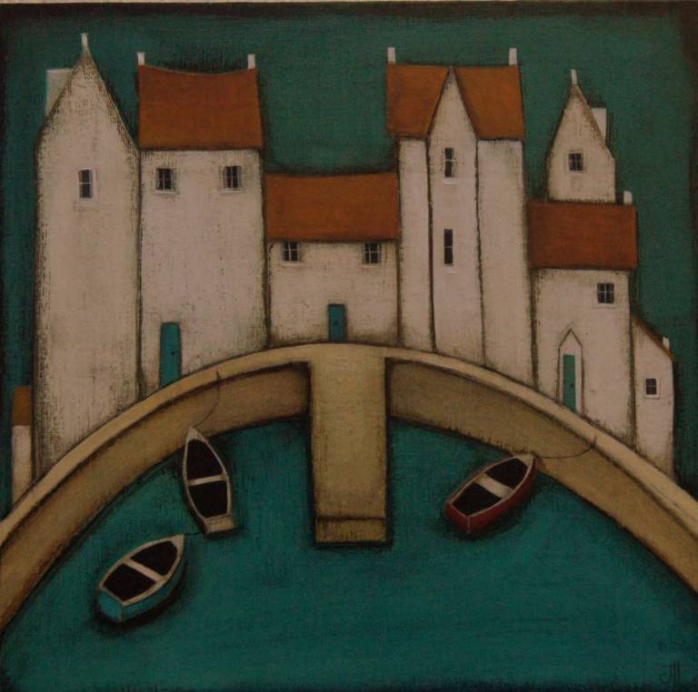 The Fishing Village With Three Boats (SOLD) - Jackie Henderson 