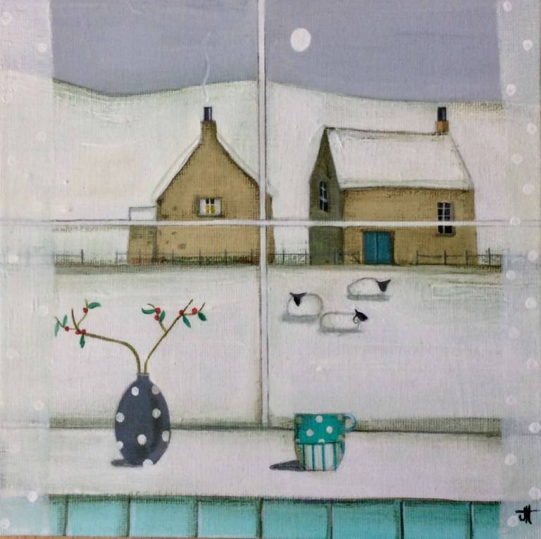 Winter Cottage With Three Sheep - Jackie Henderson 