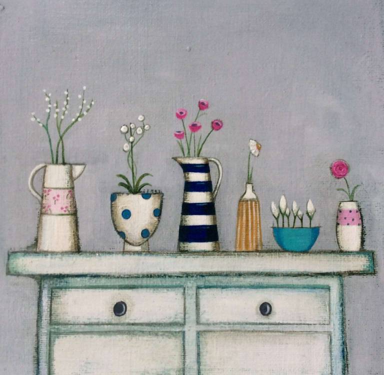Scenes From A Cottage Kitchen (with striped vase) - Jackie Henderson 