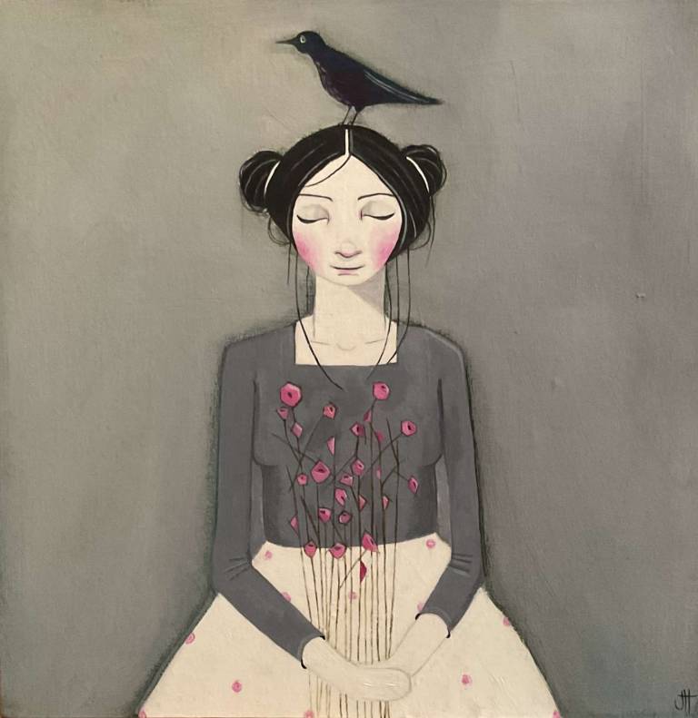 The Girl, The Bird And A Bunch Of Flowers (SOLD) - Jackie Henderson 