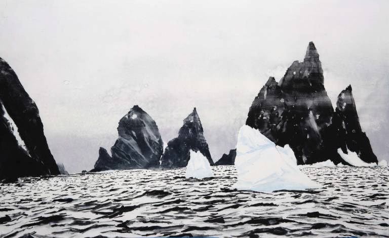 White bergs black rock Spert Island, Antarctica - Emma Stibbon