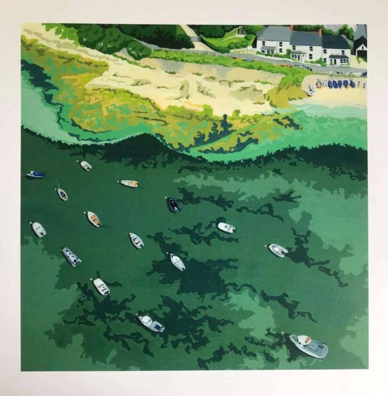 Helford Passage Cottages Aerial PRINT - Karen Hemsley-Biggs