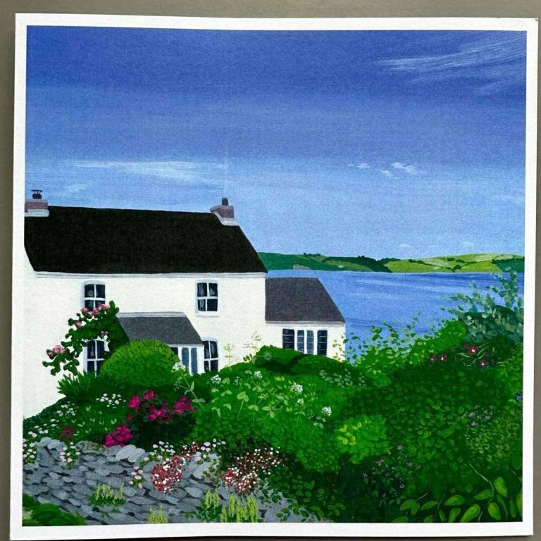 Portscatho  Cottage Garden Greetings Card - Karen Hemsley-Biggs