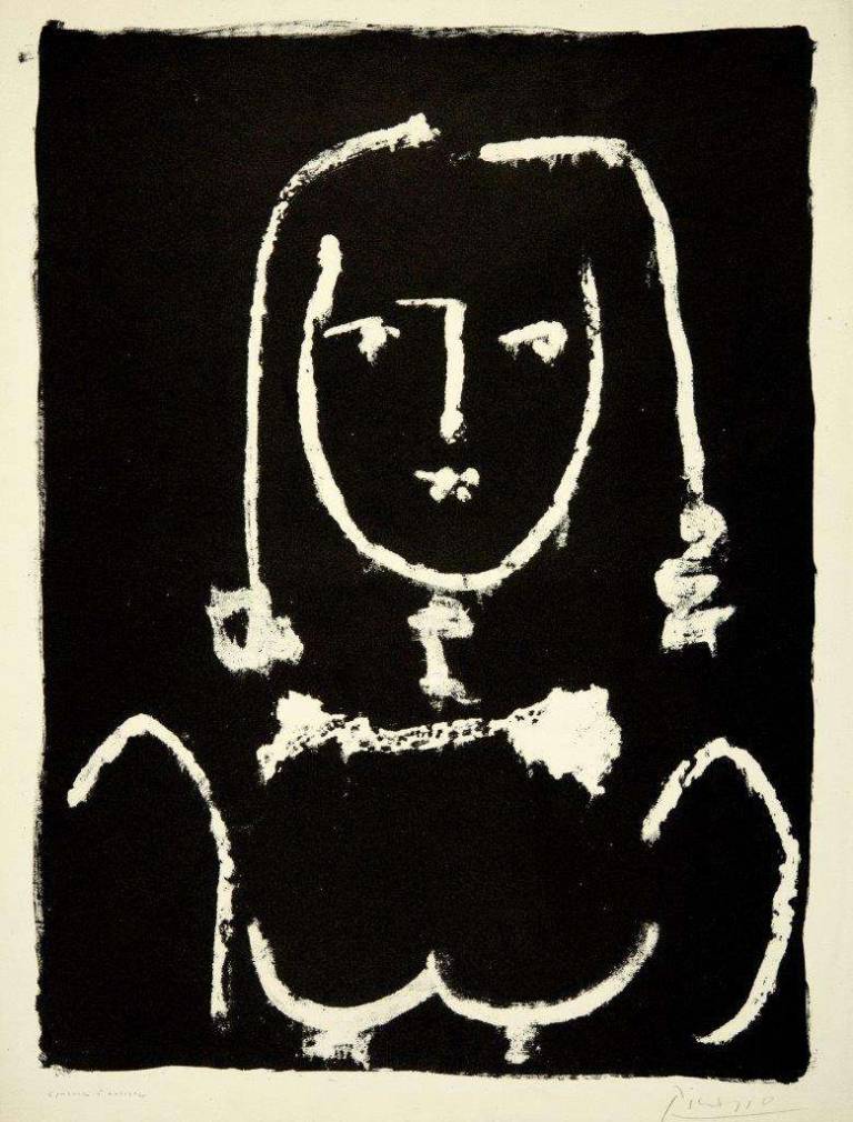 Pablo Picasso - Tête de Femme en Blanc sur Fond Noir. Head of a Woman – White on Black. Study of