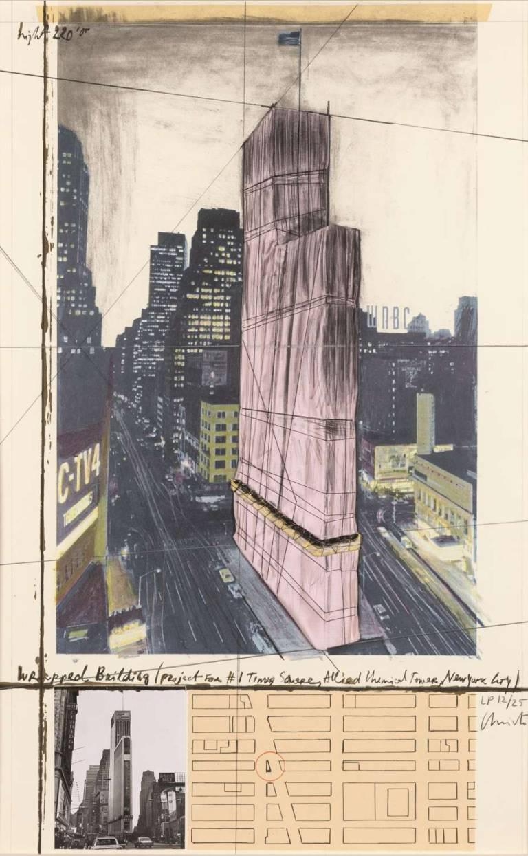 Christo (Javacheff Christo) - Wrapped Building. Project No 1 for Times Square, Allied Chemical Tower, New York