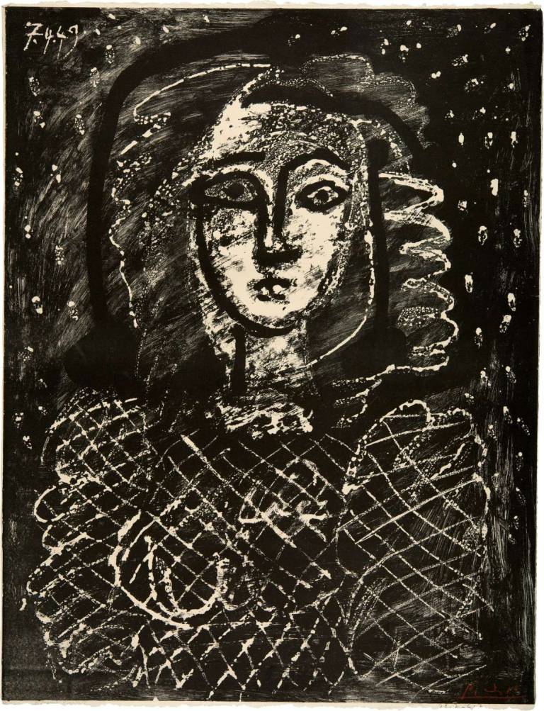 Buste au Fond Etoilé. Head and Shoulders of a Girl with Stars in the Background. - Pablo Picasso
