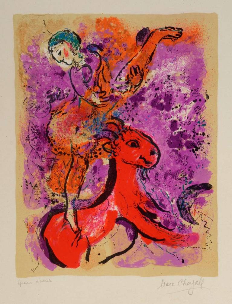 Marc Chagall - L'Ecuyere au Cheval Rouge. Circus Rider on a Red Horse. 1957.