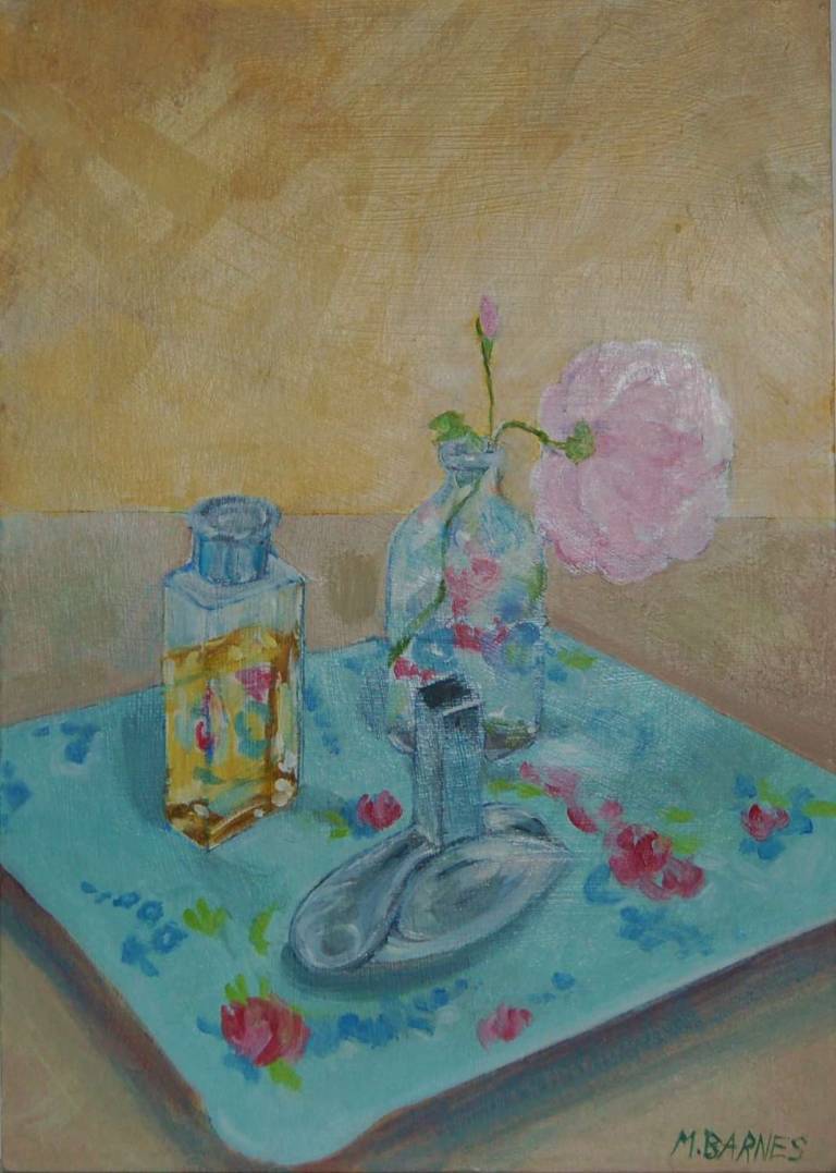 Perfume & Rose Still Life (unframed) - Mary Barnes