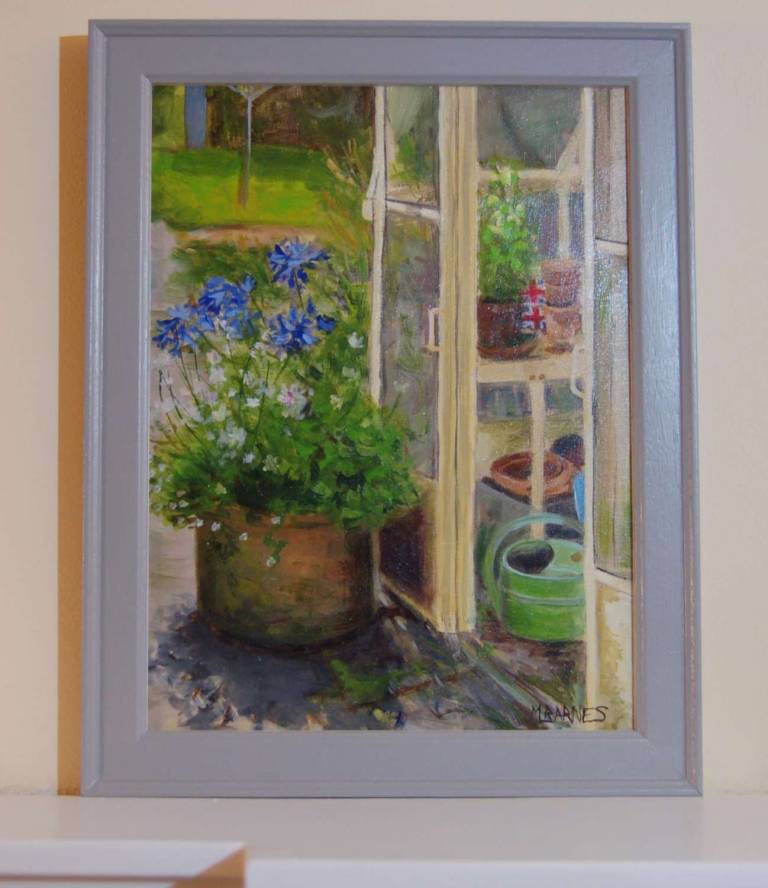 Agapanthus and Greenhouse (framed) RESERVED FOR EXHIBITION - Mary Barnes