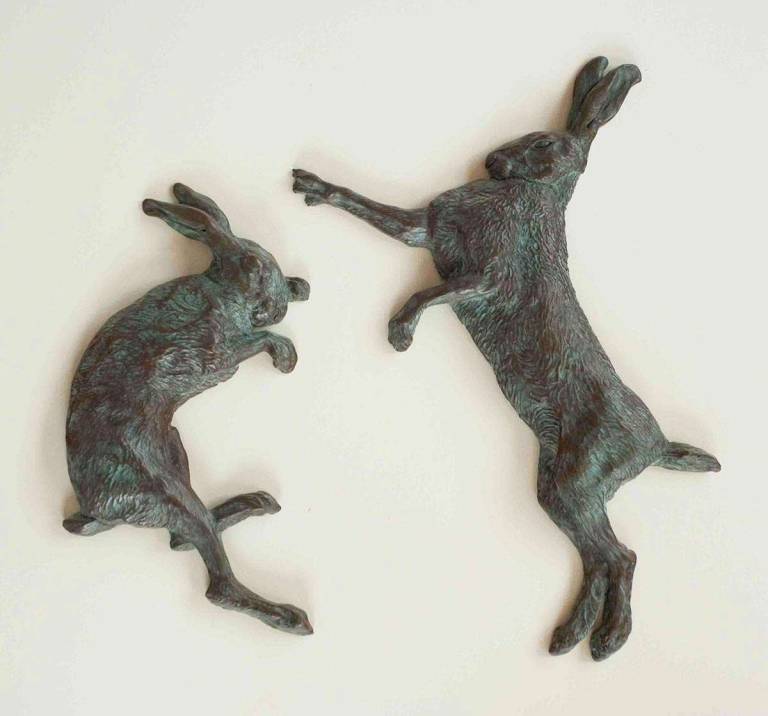 Boxing Hares -  wall (Edition of 250) - Robin Bouttell Bronzes