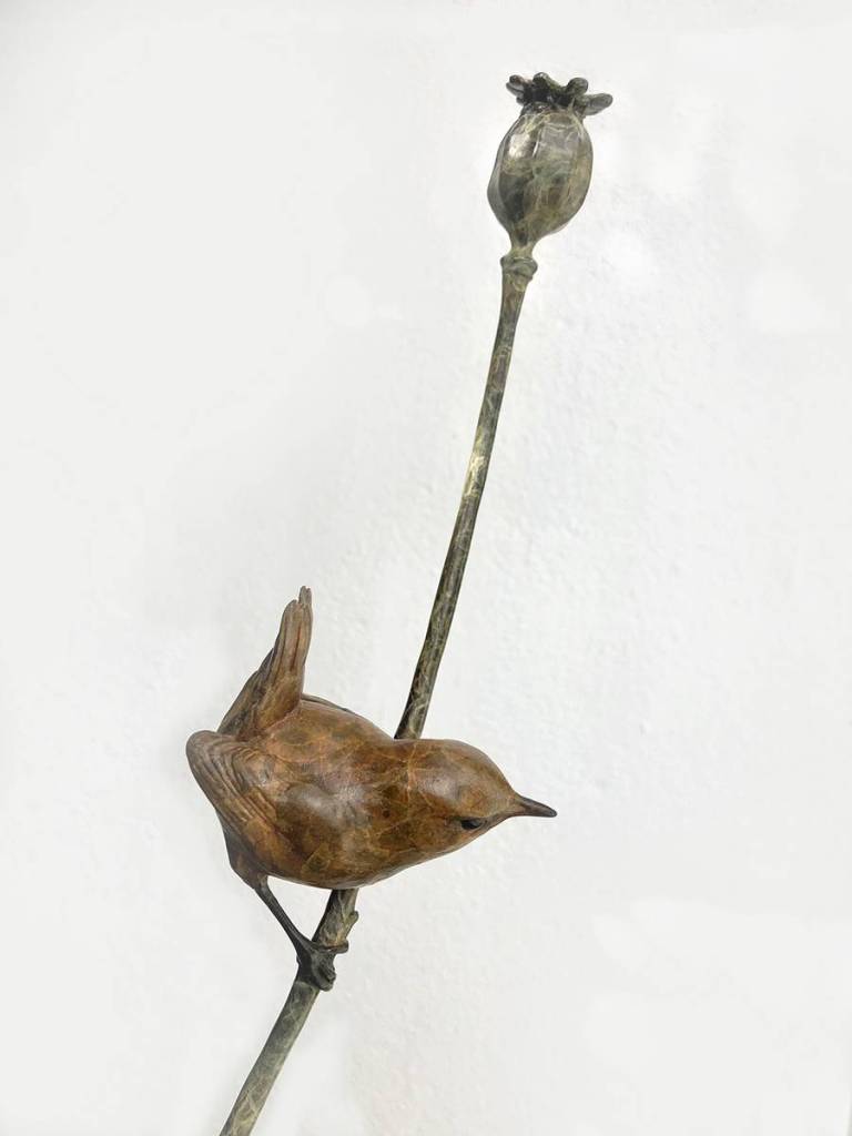 Robin Bouttell Bronzes - Wren on a Poppy Stem