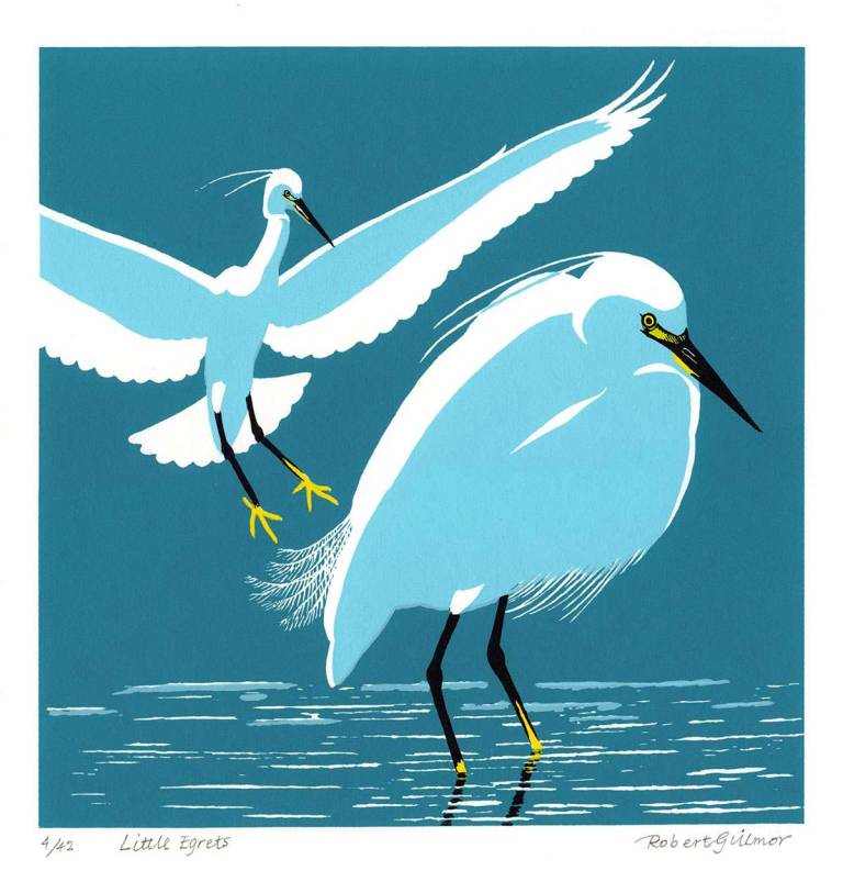 Robert Gillmor Silk-screen - Little Egrets (Edition 42)