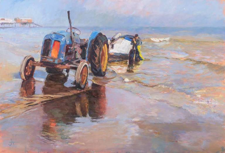 Mike Keeping His Boat Straight - Jane Hodgson Prints