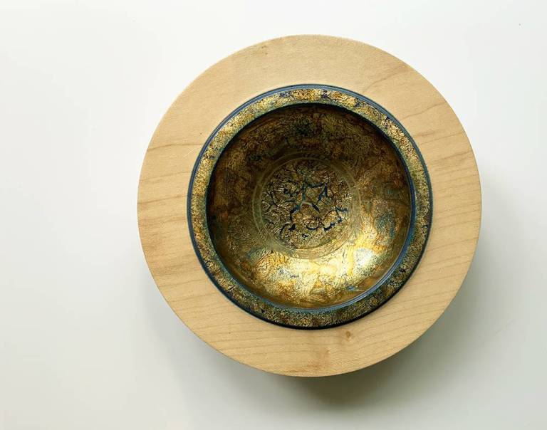 Dennis Hales - 396 Bowl Gilt on Sycamore, Blue Small