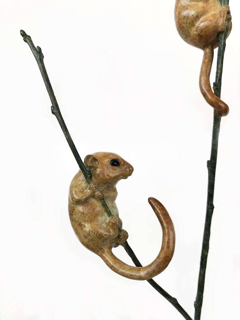 Two Dormice on Stem (Edition 24) - Robin Bouttell Bronzes