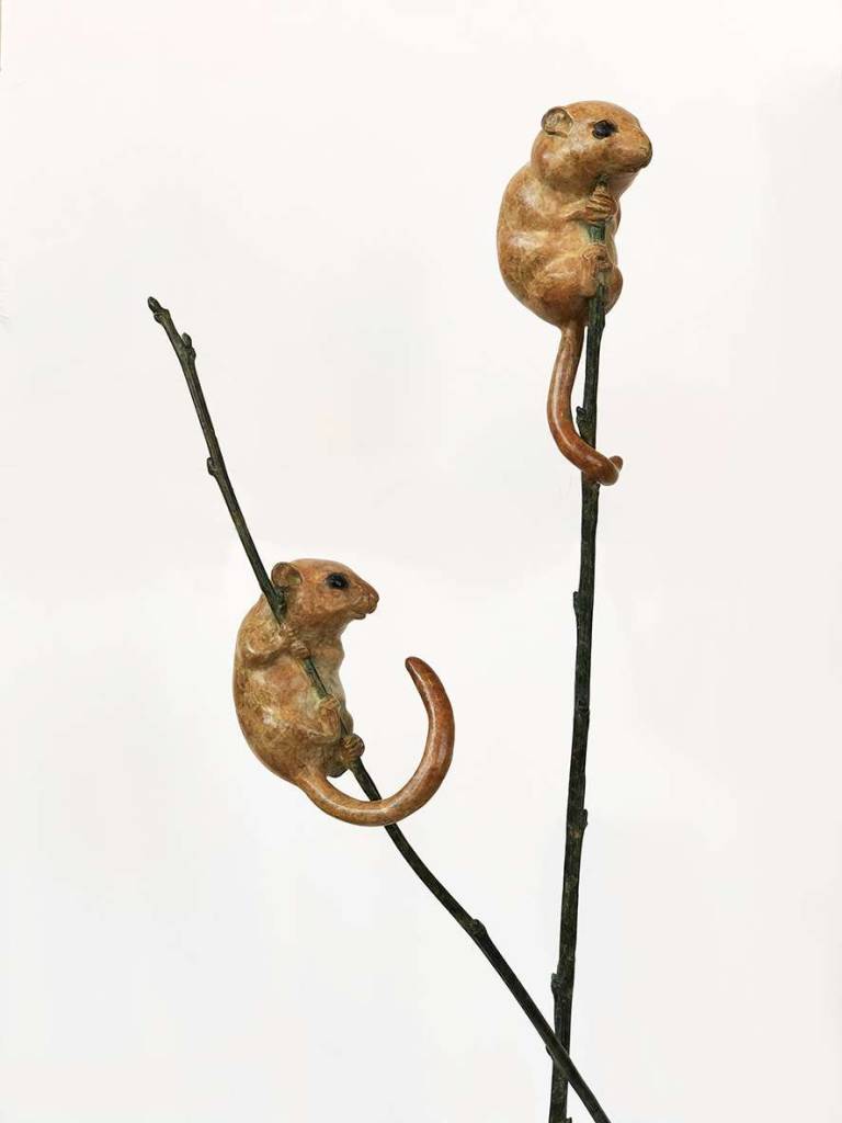 Two Dormice on Stem (Edition 24) - Robin Bouttell Bronzes
