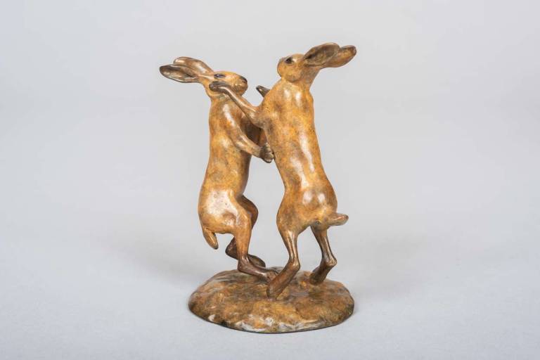 Push Over (Boxing hares) - Robin Bouttell Pinkfoot Bronzes