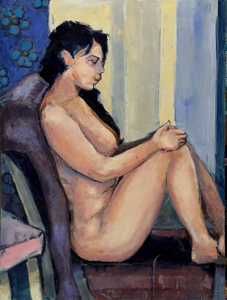 Nude with Blue Curtain - Martin Burrough