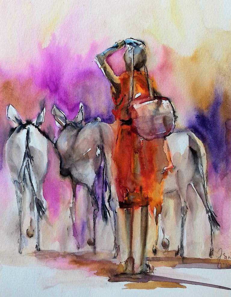 Masai Mama and Donkeys - Frances Simpson