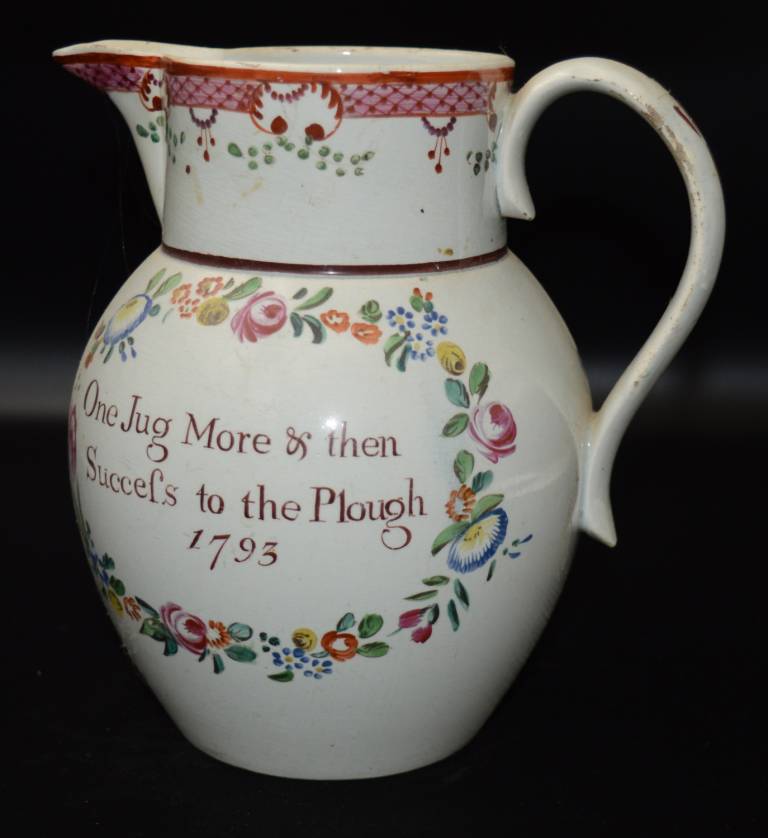 Pearlware jug Success to the Plough 1793 - Unknown