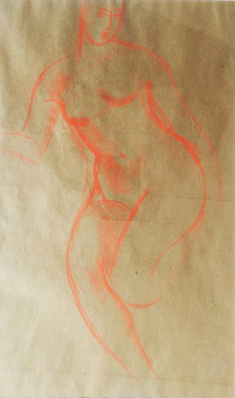Female Nude in Orange - Christopher Wood