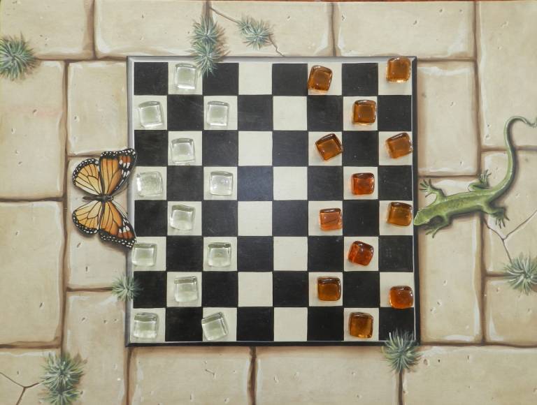 Checkerboard with Butterfly and Lizard - Sophie  Rose