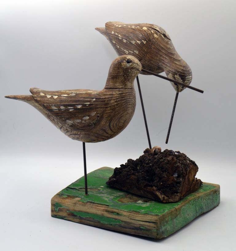 A Pair of Curlews on the Shore on a Driftwood Base - Brian Slaytor