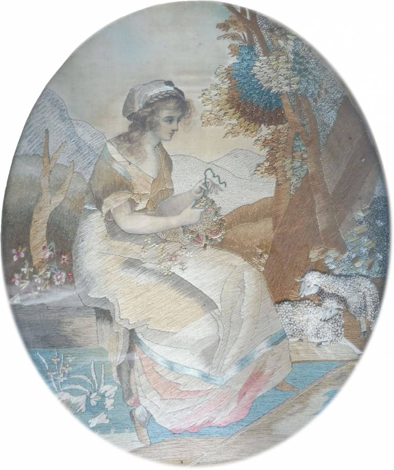 Lady Sewing in a Pastoral Landscape - Unknown