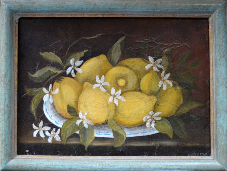 Lemons and Blossom on a Blue Plate - Unknown