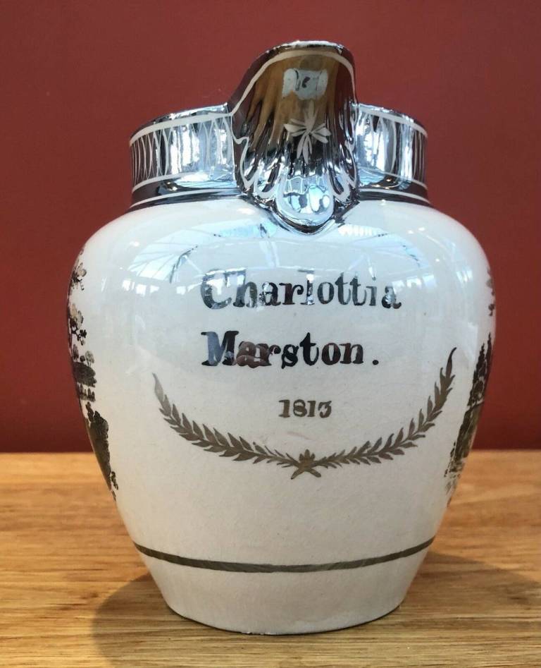 Georgian Staffordshire Silver Lustre Pearlware Jug - Charlottia Marston 1813 - Unknown