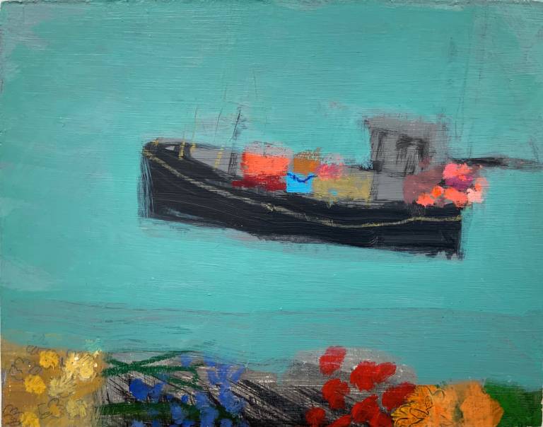 Emma Jeffryes - Black Boat with Flowers