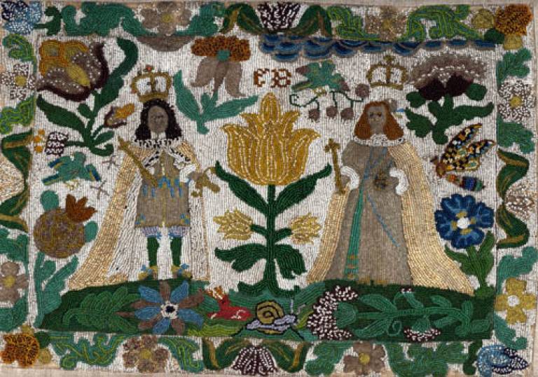 An English Beadwork Panel Second Half 17th Century with initials EB - Unknown