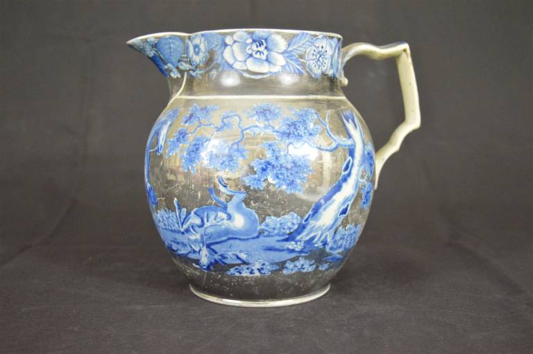 Silver Lustre Huntsman Jug with Blue Detailing - Unknown