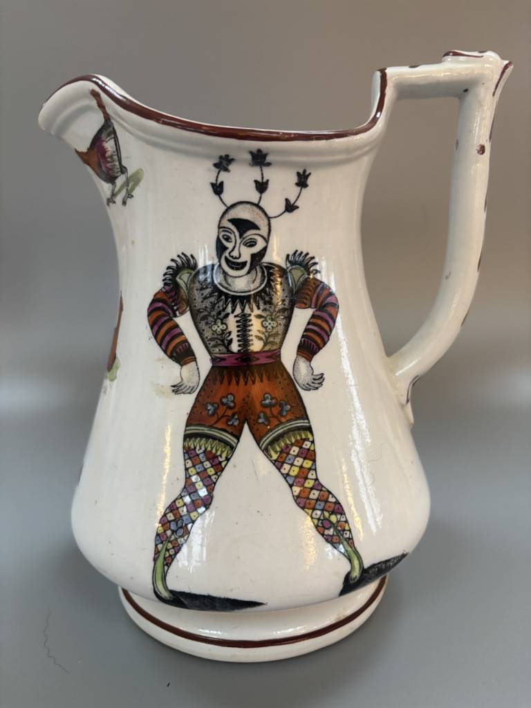 Elsmore and Forster Jug with Two Harlequins & Animal Motif - Elsmore and Forster
