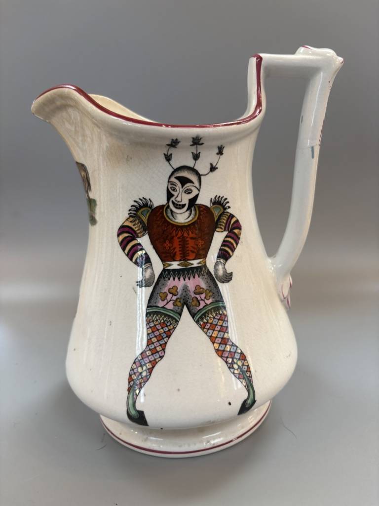 Elsmore and Forster - Elsmore and Forster Jug with Double Harlequins & Cocks Motif