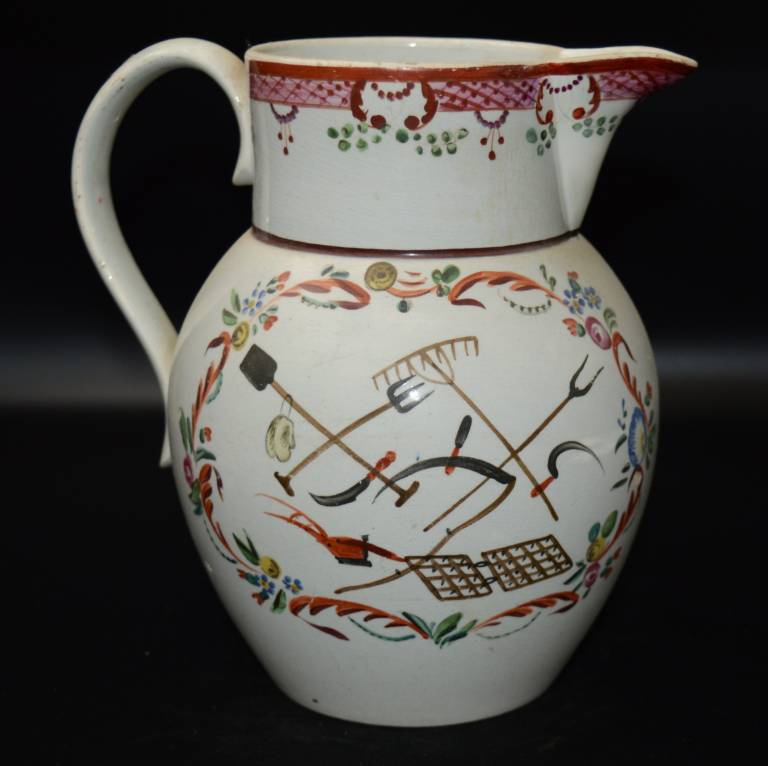 Pearlware jug Success to the Plough 1793 - Unknown