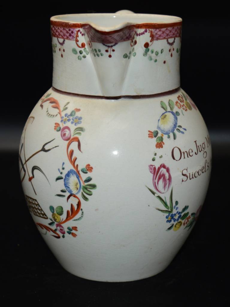 Pearlware jug Success to the Plough 1793 - Unknown