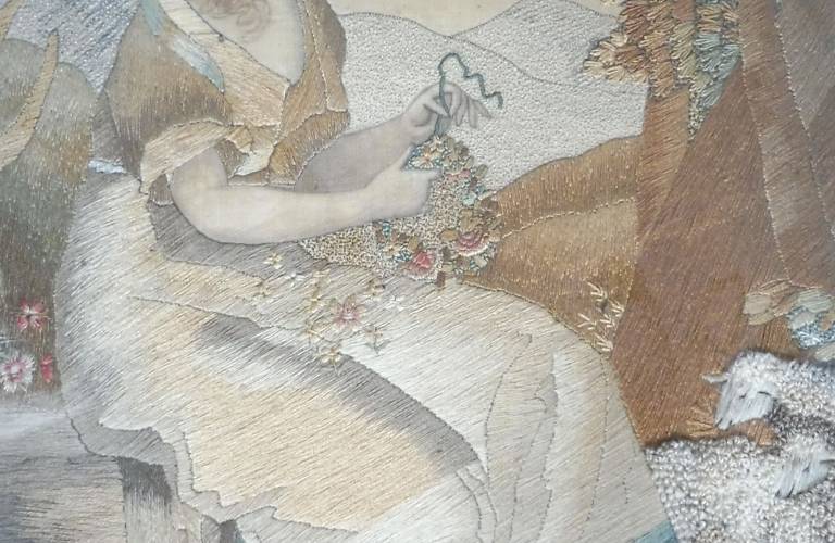 Lady Sewing in a Pastoral Landscape - Unknown