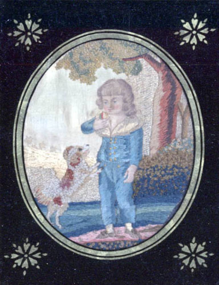 Georgian Silk Pictures of a Boy and Girl, A Pair - Unknown