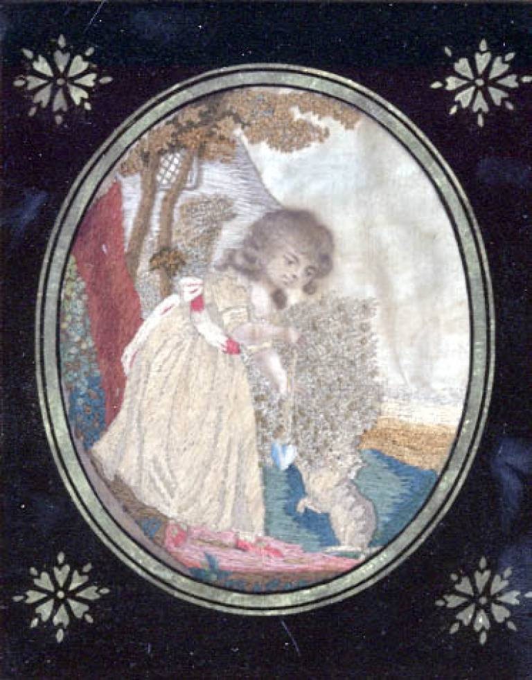 Georgian Silk Pictures of a Boy and Girl, A Pair - Unknown