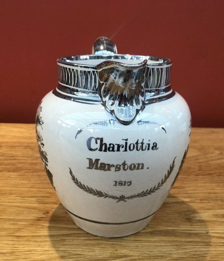 Georgian Staffordshire Silver Lustre Pearlware Jug - Charlottia Marston 1813 - Unknown