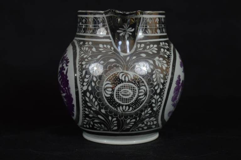 Silver Lustre Jug with Pastoral Scenes and Castle in red transfer - Unknown