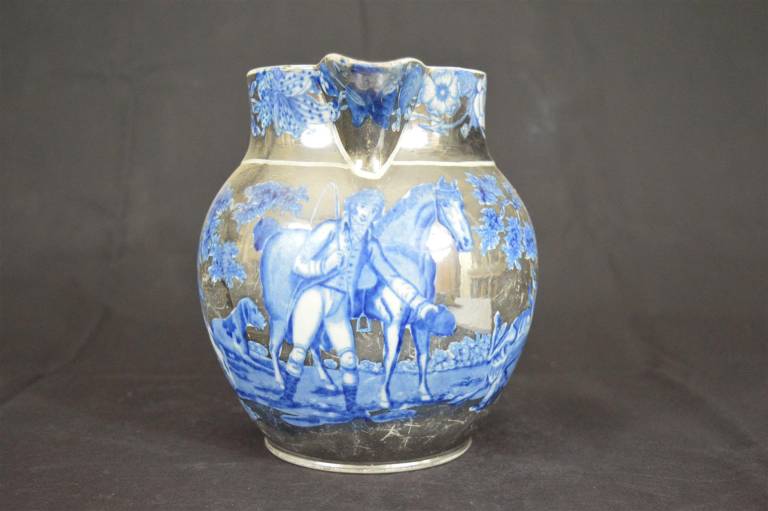 Silver Lustre Huntsman Jug with Blue Detailing - Unknown