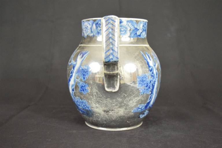 Silver Lustre Huntsman Jug with Blue Detailing - Unknown