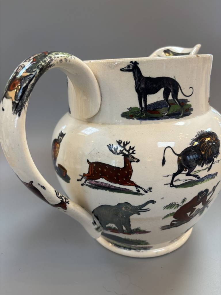 Elsmore and Forster Large Harlequin Jug with Animals and Flower Motif - Elsmore and Forster