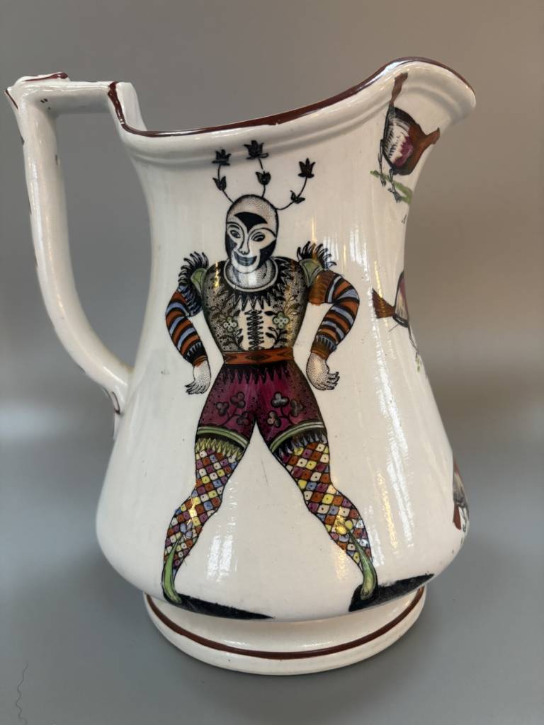 Elsmore and Forster Jug with Two Harlequins & Animal Motif - Elsmore and Forster