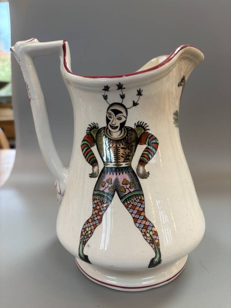 Elsmore and Forster Jug with Double Harlequins & Cocks Motif - Elsmore and Forster