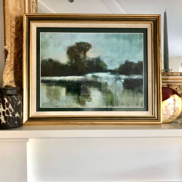 The Thames at Isleworth in 1950s gold frame. - Helena Butler