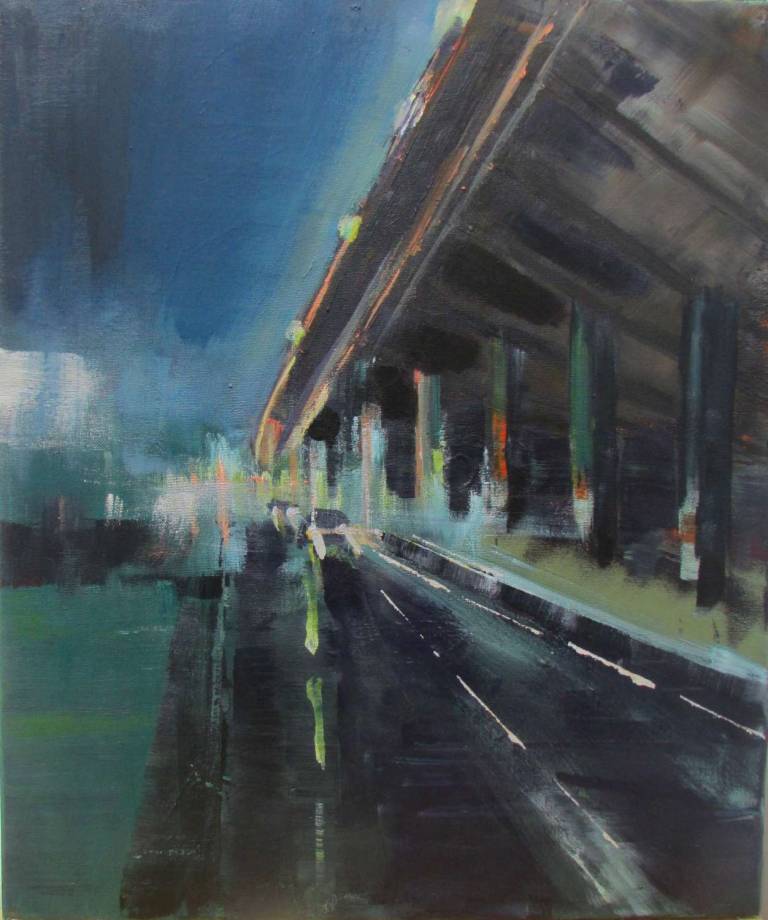 West London motorway night scene. Original Painting on canvas - Helena Butler