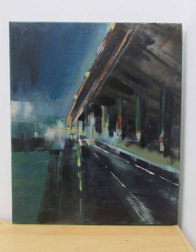 West London motorway night scene. Original Painting on canvas - Helena Butler